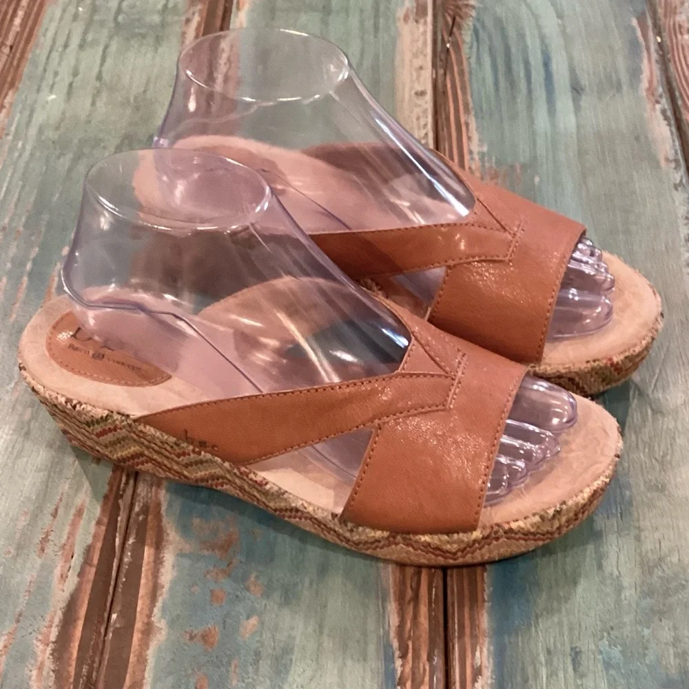 b.o.c. 9 Wedge Leather Sandals Espadrilles Womens Comfort Shoes Brown Multicolor